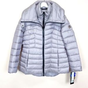 NWT Bernardo Puffer Coat Eco Plume Gray Moon Dust Lilac Tinge Zip Jacket XL HTF